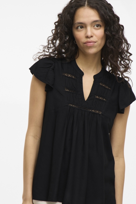 Vila vivisia v-neck c/s pleated top/tes